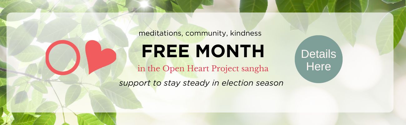 Get a free month in the Open Heart Project sangha – meditations, community, kindness to support you staying steady during election season