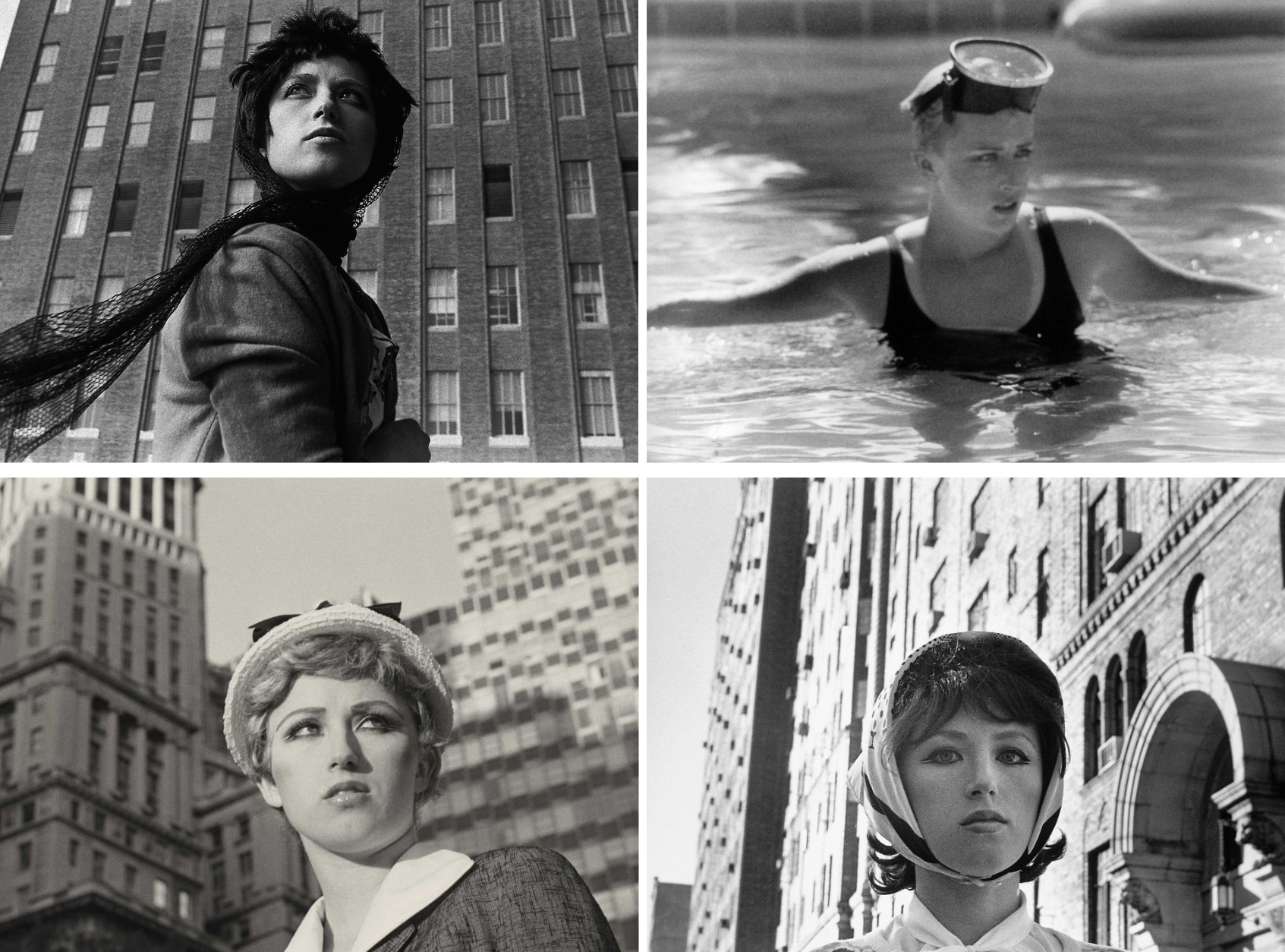 Cindy Sherman, Clockwise from Upper Left: Untitled Film Still #58, 1978; Untitled Film Still #45,1979; Untitled Film Still #17, 1978; Untitled Film Still #21, 1978